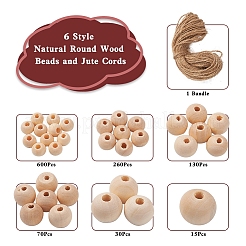 6 стиль натуральных круглых деревянных бусин и джутовых шнуров WOOD-YW0001-02