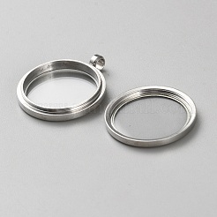 ステンレス鋼のロケットペンダント  透明なガラス窓付き  フラットラウンド  ステンレス鋼色  35.5x30x6mm  穴：4mm  内径：24.8mm&nbsp;STAS-WH0044-71A