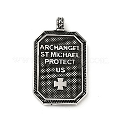 304ステンレススチール製ビッグペンダント  大天使ミカエル メダリオン  アンティークシルバー  51x31x6.5mm  穴：4mm&nbsp;STAS-P309-08AS