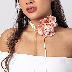 1 шт. ретро-ткань роза цветок вощеный шнур обертка колье колье для женщин NJEW-CP0001-05D