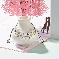 2шт 2 стиля плоские круглые с буквами плетеные браслеты из бисера набор для женщин&nbsp;BJEW-JB07571