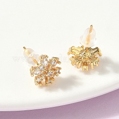 Серьги-гвоздики из латуни с микропаве из кубических цирконий в форме снежинки&nbsp;EJEW-Z152-02G-03