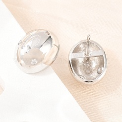 Boucles d'oreilles puces ovales en laiton serties de micro-pavés de zircone cubique&nbsp;EJEW-Z164-17P-01