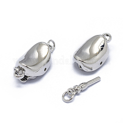 変色しにくいステンレススチール製のボックス留め具  丸カン付き  豆  ステンレス鋼色  17x8x7mm  穴：1.8mm  リング：3.6x0.6mm&nbsp;STAS-F208-01-P