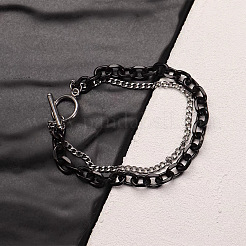 Двухцветные браслеты из нержавеющей стали 201 с якорной цепочкой и кабельной цепочкой&nbsp;FS-WGC755C-03