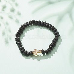 Bracciale elasticizzato con perline in pietra lavica naturale&nbsp;BJEW-JB08294-02