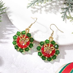 Серьги-подвески в виде рождественского венка из нержавеющей стали и стекла&nbsp;EJEW-MZ00605