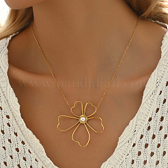 Элегантные ожерелья с подвесками в виде цветка из нержавеющей стали и искусственного жемчуга для женщин TN2016-1