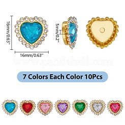 70 шт. 7-х цветные пришивные стразы в форме сердца GLAA-AR0001-84
