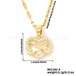 Ретро минималистичное высококачественное ожерелье с подвеской в виде сердца из латуни с микропаве из прозрачных кубических цирконий и знаком бесконечности для женщин&nbsp;GG9465-2