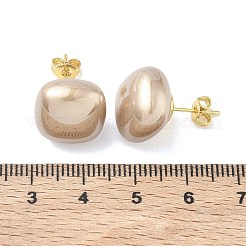 真鍮とABS樹脂製のイミテーションパールスタッドピアス（女性用）  正方形  長持ちメッキ  ラックめっき  鉛フリー＆カドミウムフリー  ゴールドカラー  淡い茶色  14x14mm&nbsp;PL-CBA760A-03B-G03