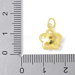 スターリングシルバーの中空フラワーチャーム925個  丸カン付き  ゴールドカラー  12.5x10.5x5.5mm  穴：3.5mm&nbsp;STER-M093-03G
