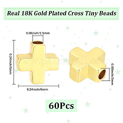 真鍮ビーズ60個  18KGP本金メッキ  クロス  6x6mm&nbsp;KK-BBC0028-64