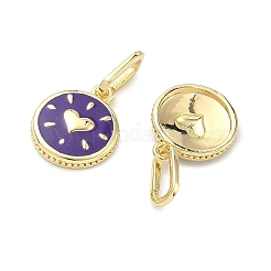 Плоский круглый латунный эмалированный кулон с узором в виде сердечек.&nbsp;KK-G555-16G-01