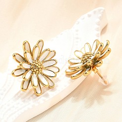 Orecchini a bottone con fiori in acciaio inossidabile 304 per donna&nbsp;EJEW-R023-02G