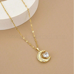 Ожерелья с подвесками из нержавеющей стали 304 с микропаве из прозрачных кубических цирконий и луной и сердцем&nbsp;FS-WG967E3-01