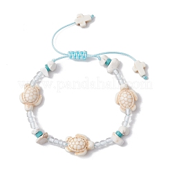 Регулируемые плетеные бусины из синтетической бирюзы и магнезита для женщин BJEW-JB11546
