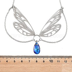 Collares con colgante de acero inoxidable 304 y vidrio azul&nbsp;NJEW-TA00253