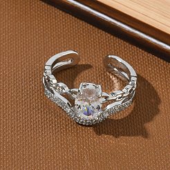 Anelli aperti con polsino in ottone micro pavé di zirconi cubici per donna&nbsp;RJEW-C163-23P