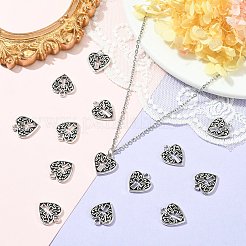 合金のチベット風チャーム  クロスカドミウムフリー＆鉛フリーのハート  アンティークシルバー  15x16x2mm&nbsp;TIBE-PH0004-63-RS