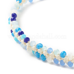 Bracelet de cheville tressé en perles de verre imitation jade&nbsp;AJEW-AN00471