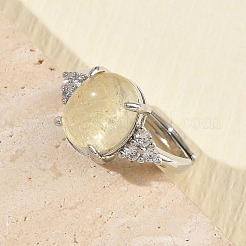 Anelli aperti in ottone con micro pavé di zirconi cubici e quarzo limone sintetico.&nbsp;RJEW-T035-01P-A