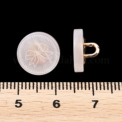 1穴樹脂合金シャンクボタン  ちょう結び模様を持つフラットラウンド  ゴールドカラー  貝殻色  11~11.5x6.5~7mm  穴：3x2mm&nbsp;FIND-B065-03G-13