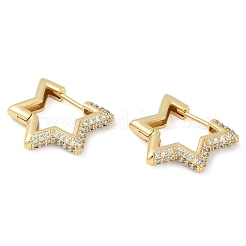 Orecchini a cerchio con stella in ottone placcato a cremagliera con micro pavè di zirconi cubici&nbsp;EJEW-Z059-15G-01