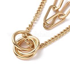 Placcatura sotto vuoto pvd acciaio inossidabile 304 doppie catene collana multistrato con anelli ciondolo per donna&nbsp;STAS-E155-18G