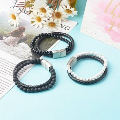 Bracciali multifilo con perline tonde in pietra mista naturale&nbsp;BJEW-JB06566