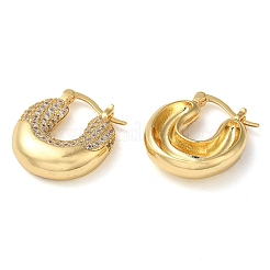 Серьги-кольца из латуни в форме пончика с прозрачными фианитами EJEW-Q791-01G