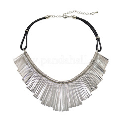 Сплав длинный нагрудник с кисточками черный вощеный шнур ожерелья FS-WGA960C-01