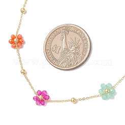 Ожерелья-цепочки с разноцветными цветочками из латуни и стекла для женщин NJEW-JN05454