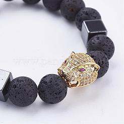 Bracelets extensibles perlés en pierre de lave naturelle&nbsp;BJEW-JB03153