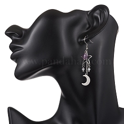 Серьги-подвески из натурального лунного лепидолита и фиолетовой слюды EJEW-JE06776-01