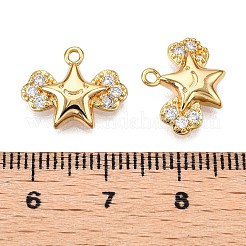 真鍮マイクロパヴェクリアキュービックジルコニアチャーム  スター  18KGP本金メッキ  12x14.5x3.5mm  穴：1mm&nbsp;KK-T073-09G