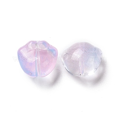 透明なスプレー塗装ガラスビーズ  猫の足のプリント  パールピンク  11x12x8.5mm  穴：1.2mm&nbsp;GLAA-I050-05L