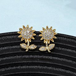 Серьги-гвоздики в форме цветка с микропаве из прозрачных кубических цирконий из латуни EJEW-K267-33G