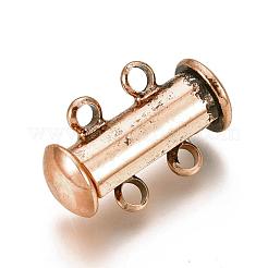 2連4穴付きチューブ真鍮製マグネチックスライドロッククラスプ  ニッケルフリー  赤銅鉱  16x10x7mm  穴：1.5mm&nbsp;X-KK-D472-R-NF