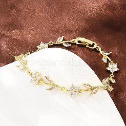 Bracelets en laiton pavé de zirconiums cubiques à maillons en forme de fleur pour femmes&nbsp;KK-CBA68DA-14G-11