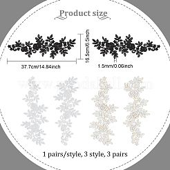 3 пара 3 стильных аппликаций с компьютерной вышивкой из полиэстера с рисунком розы DIY-FG0003-96