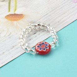 Подсолнечник ручной работы миллефиори стеклянные бусины кольцо на палец для девочек подростков женщин RJEW-JR00381