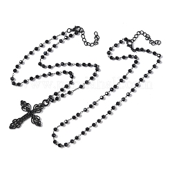Хэллоуин сплав и акриловые круглые бусины звеньевая цепь крест кулон двухслойные ожерелья для женщин NJEW-K294-02EB