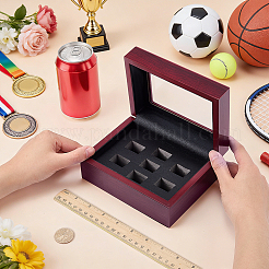 7スロットの木製チャンピオンシップリングオーガナイザーボックス。アクリル製の見える窓付きの蓋とPUレザーの内側付き。  長方形  インディアンレッド  16x12.1x7.15cm&nbsp;CON-WH0110-327A