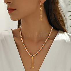 Винтажное латунное колье и серьги с круглыми бусинами и кисточками для женщин.&nbsp;KV0699