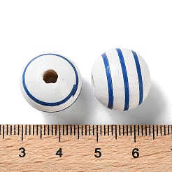プリントウッドヨーロピアンビーズ  縞模様の丸い  スチールブルー  15.5~16x14.5~15mm  穴：4mm&nbsp;WOOD-Z002-07E