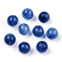 ラウンド模造キャッツアイ樹脂ビーズ  グリッターパウダー付き  ブルー  8mm  穴：1.6~1.8mm&nbsp;RESI-TAC0017-08H