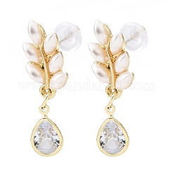 Orecchini pendenti a perno in lega e resina con perle e strass di cristallo&nbsp;EJEW-G466-11G