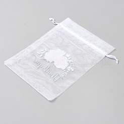 Organza-Kordelzugbeutel mit Blumendruck&nbsp;LS-OP-WH0018-01A-03