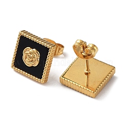 6 пара двухцветных акриловых сережек-пусетов с квадратами и цветками EJEW-A024-08